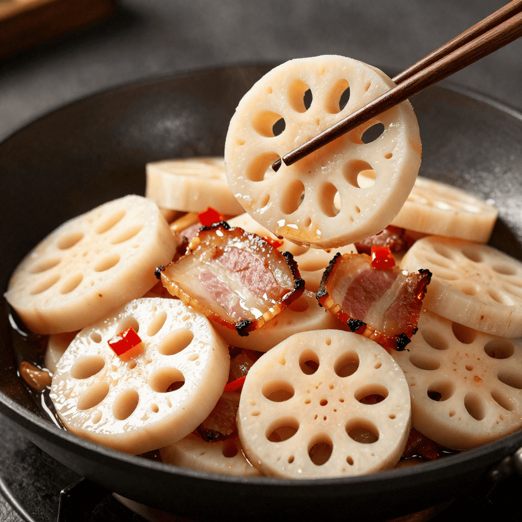 腊肉炒莲藕：脆甜与咸香的碰撞，一口鲜到骨子里