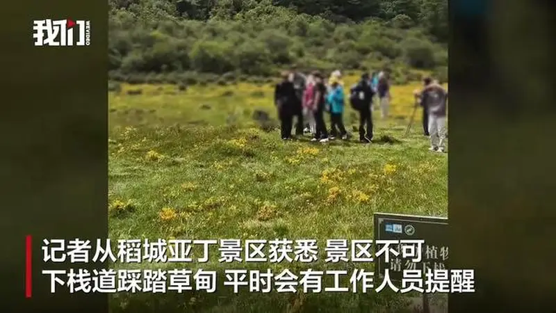 稻城亚丁多人下栈道在草甸拍照,男子大声劝阻“出来玩要讲素质”,景区回应