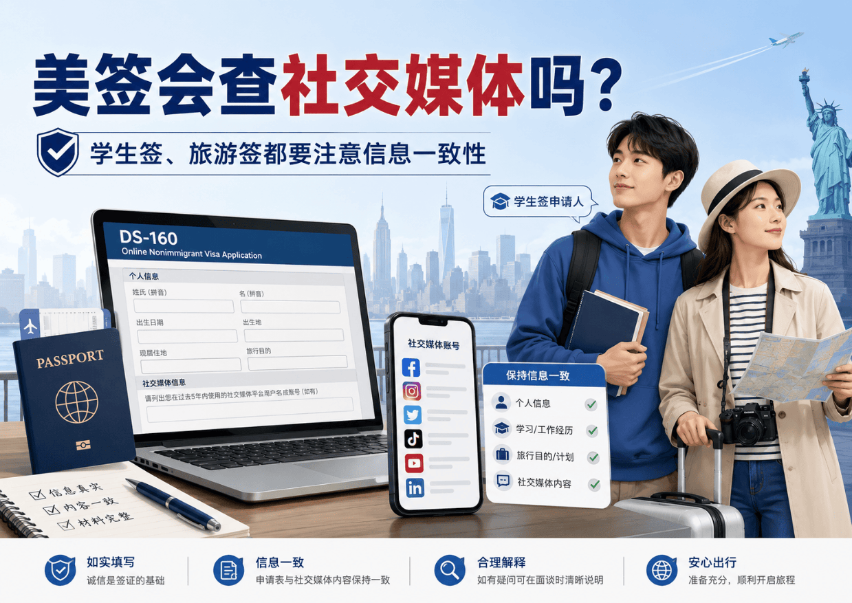美签会查社交媒体吗？学生签和旅游签都要注意