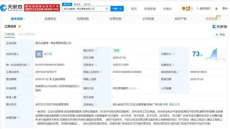 中信金融资产在湖北成立新商业管理公司 注册资本1000万