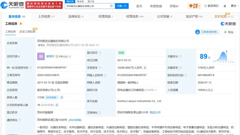 联讯仪器增资至1.03亿元