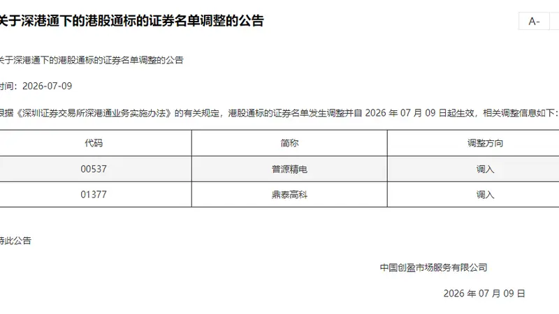 普源精电和鼎泰高科今起成为港股通标的