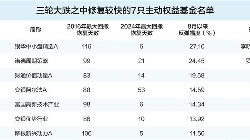 历经三轮超20%急跌大考 这七只基金何以率先回血