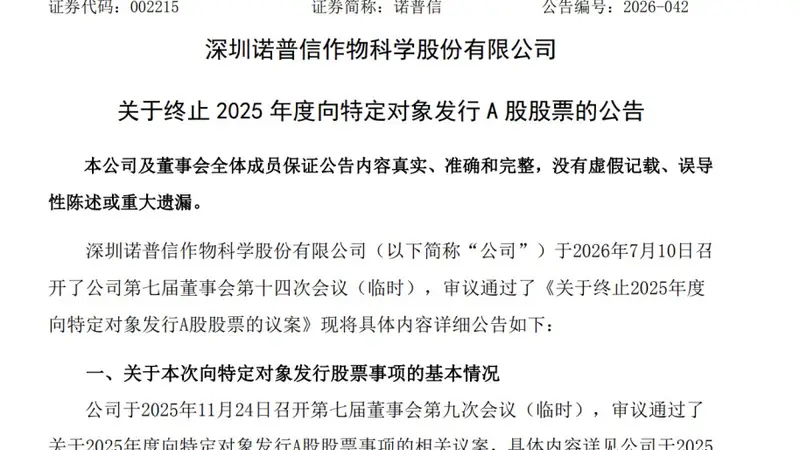 002215,终止定增!