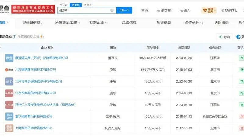 任泽平名下关联7家企业