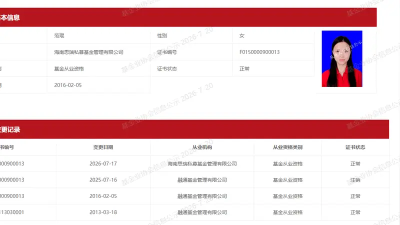 前公募百亿基金经理范琨“奔私”,加盟思瑞私募任首席研究官