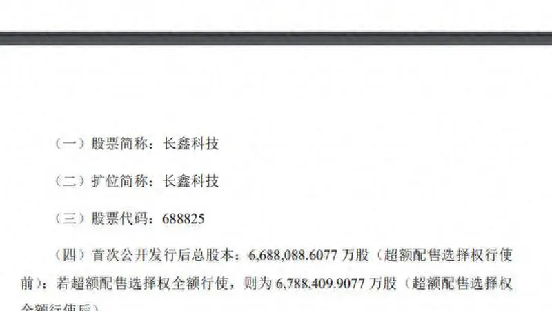 下周一长鑫科技上交所科创板上市 发行价8.66元/股