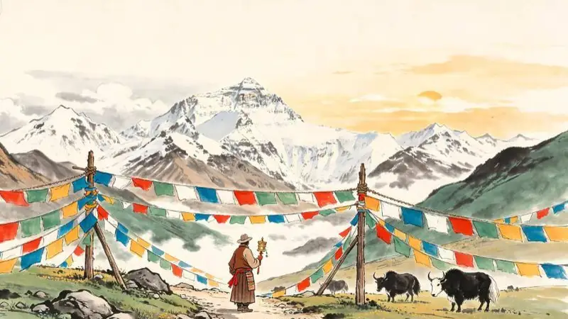 挂经幡——藏区的五色旗,风吹到的地方就念过了经